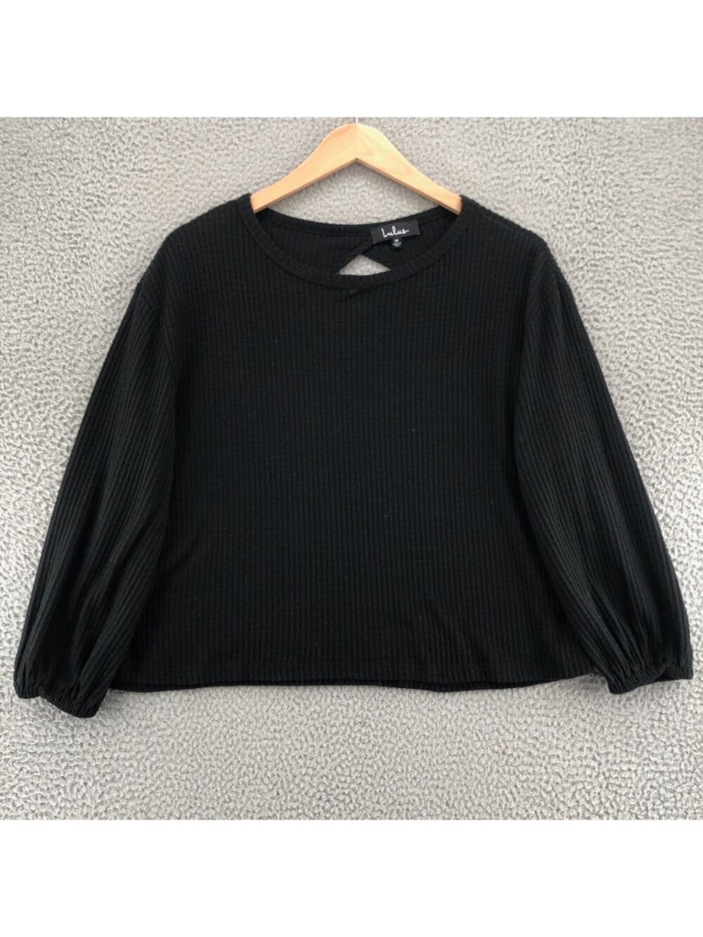 Lulus Sweater Womens Medium Black Waffle Knit Long Balloon Sleeves Cutout Back